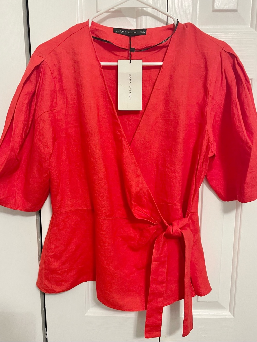 Zara Woman Orange Red Wrap Tie Blouse